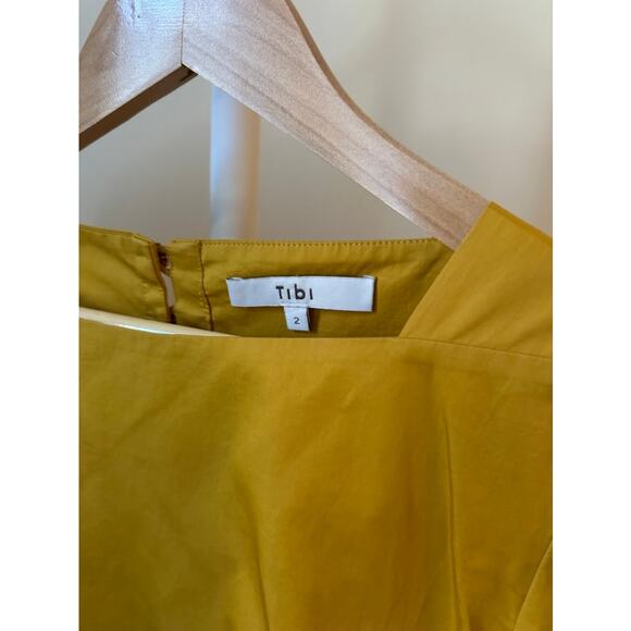 Tibi Cotton Peplum Top in Ochre Yellow, Size 2 - Picture 2 of 5